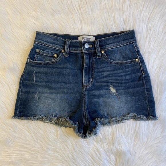 PINK Victoria’s‎ Secret Shorts Womens Size 4 Blue Denim Ripped Jeans - Picture 1 of 8